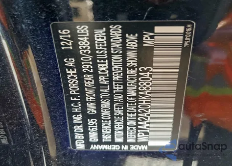 2017 Porsche Cayenne z USA, uszkodzony, nr VIN WP1AA2A20HKA88043